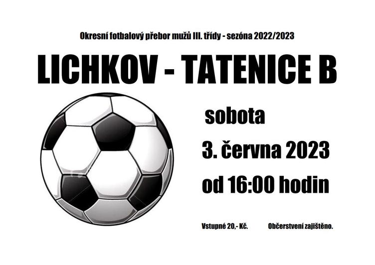 Plakát fotbalové utkání Lichkov vs Tatenice B